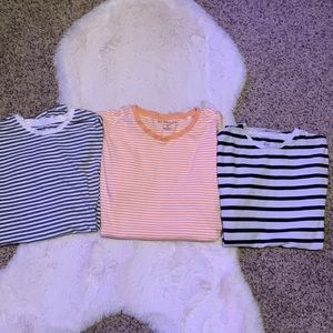 All 3 shirts are a nice “medium” fit, basic striped shirts